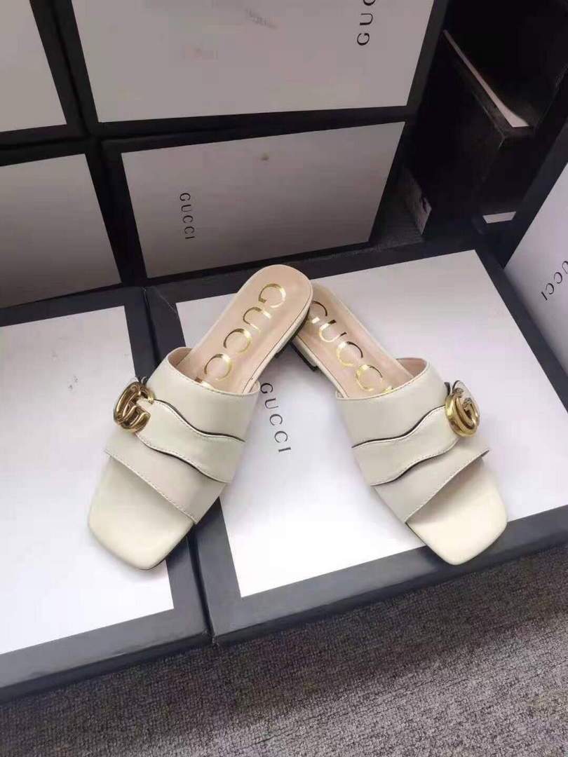 Gucci 663879 Online Exclusive Sandal With Double G Leather Rice White - luxibagsmall