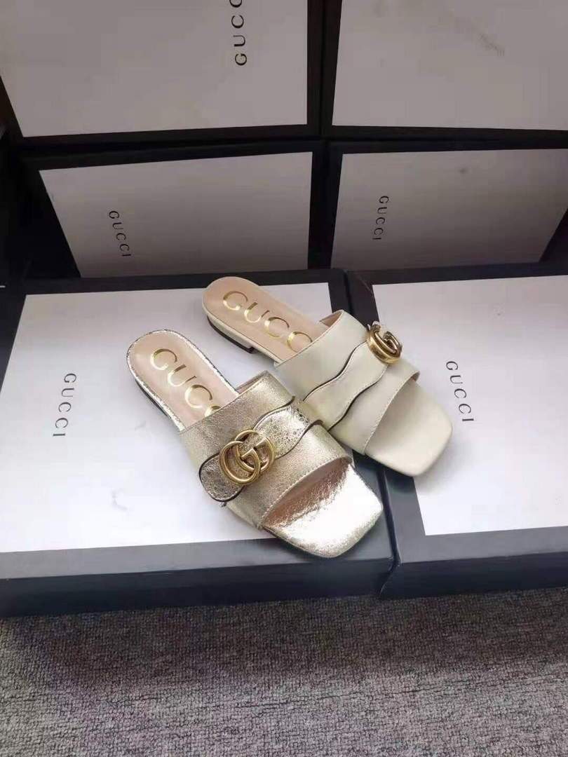 Gucci 663879 Online Exclusive Sandal With Double G Leather Rice White - luxibagsmall