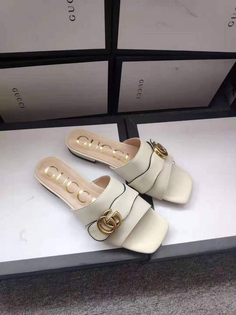 Gucci 663879 Online Exclusive Sandal With Double G Leather Rice White - luxibagsmall