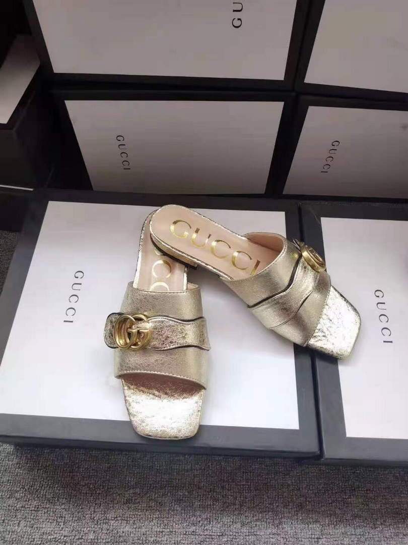 Gucci 663879 Online Exclusive Sandal With Double G Leather Gold - luxibagsmall