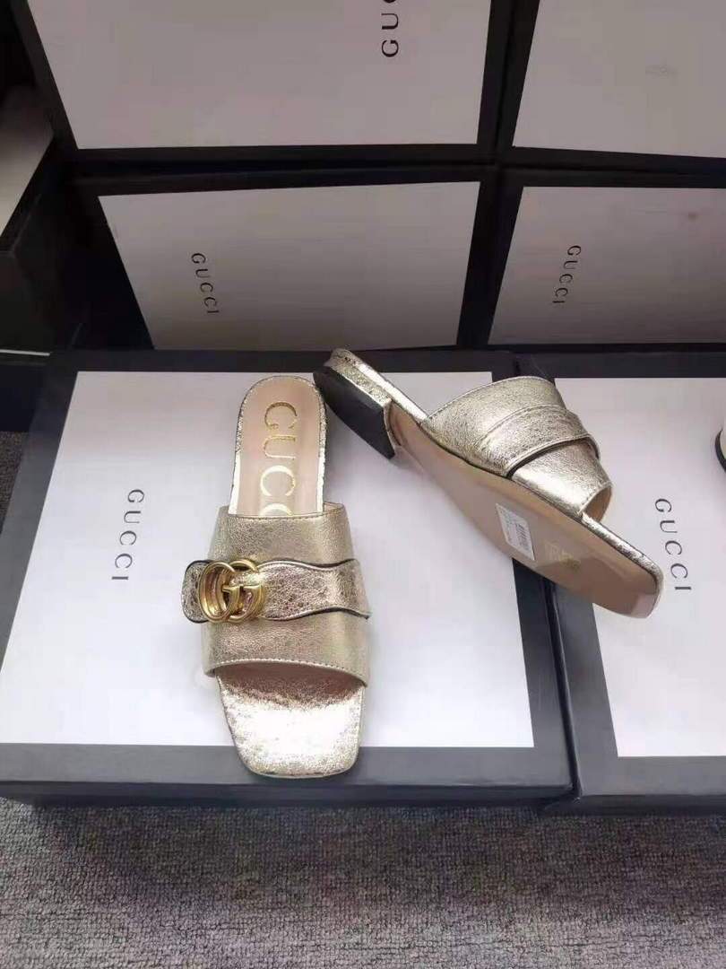 Gucci 663879 Online Exclusive Sandal With Double G Leather Gold - luxibagsmall