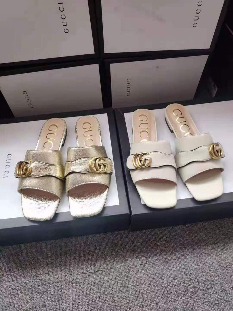Gucci 663879 Online Exclusive Sandal With Double G Leather Gold - luxibagsmall
