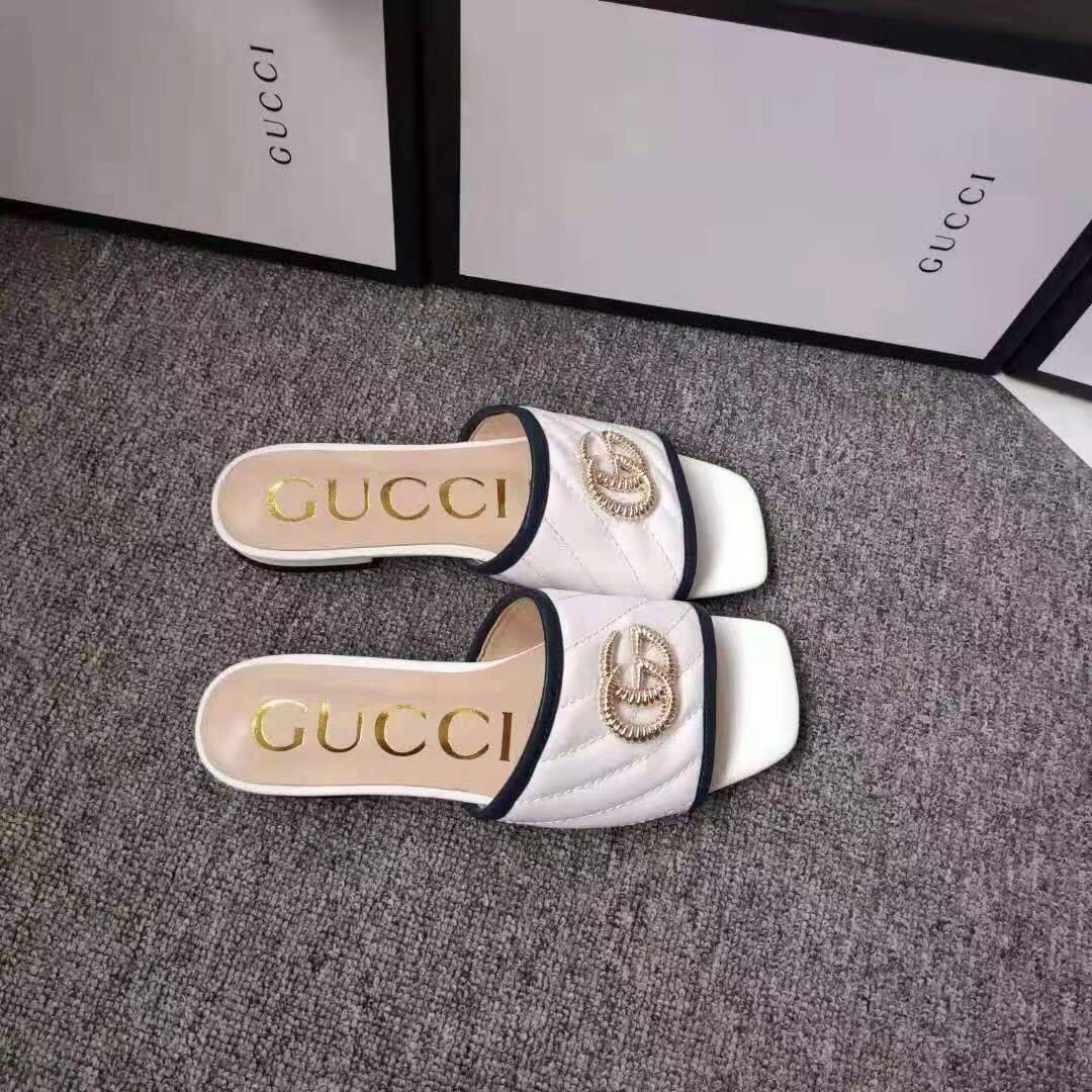 Gucci 663879 Online Exclusive Sandal With Double G Leather White - luxibagsmall