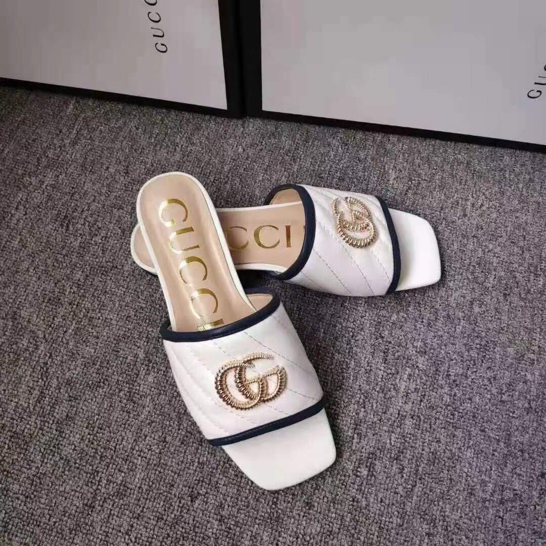 Gucci 663879 Online Exclusive Sandal With Double G Leather White - luxibagsmall