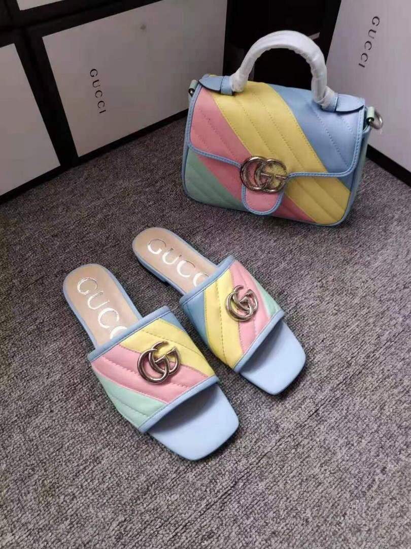Gucci 663879 Online Exclusive Sandal With Double G Leather Blue - luxibagsmall