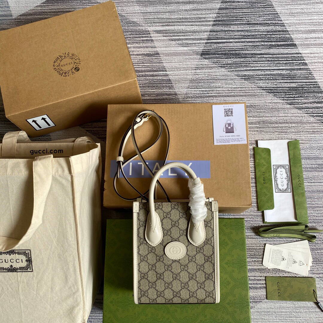 Gucci 671623 Mini Tote Bag With Lnterlocking G White - Default Title - View 1
