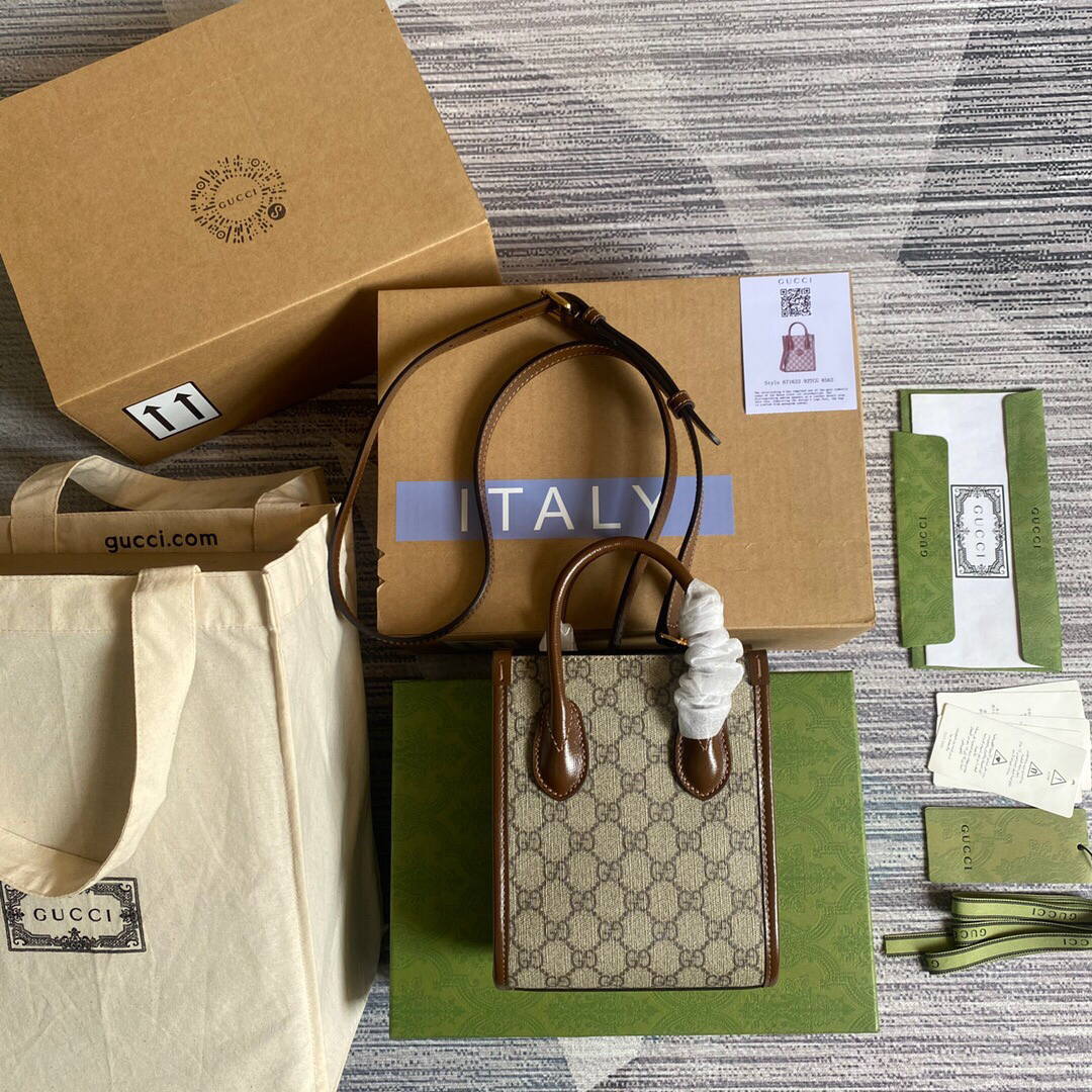 Gucci 671623 Mini Tote Bag With Lnterlocking G Brown - Default Title - View 2