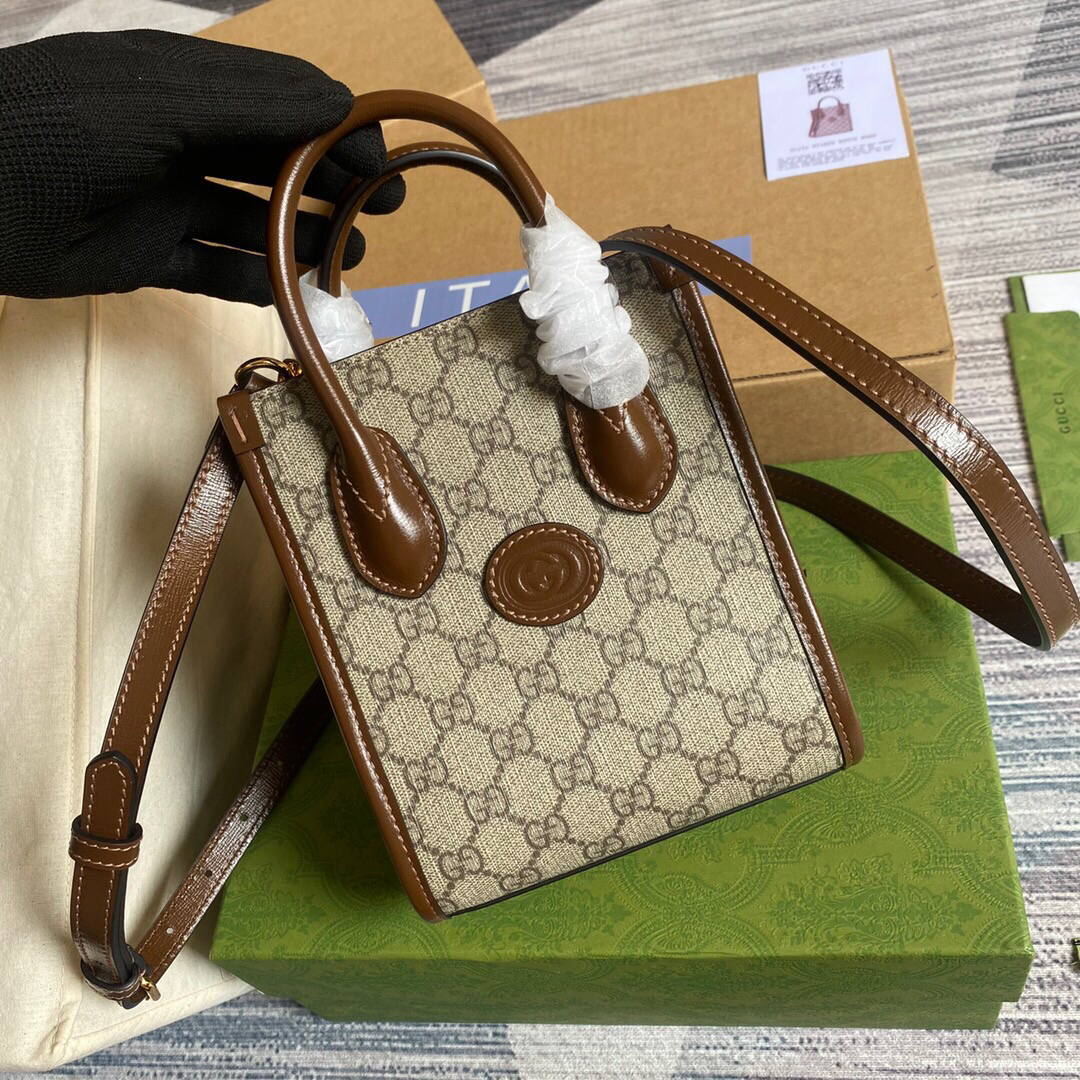 Gucci 671623 Mini Tote Bag With Lnterlocking G Brown