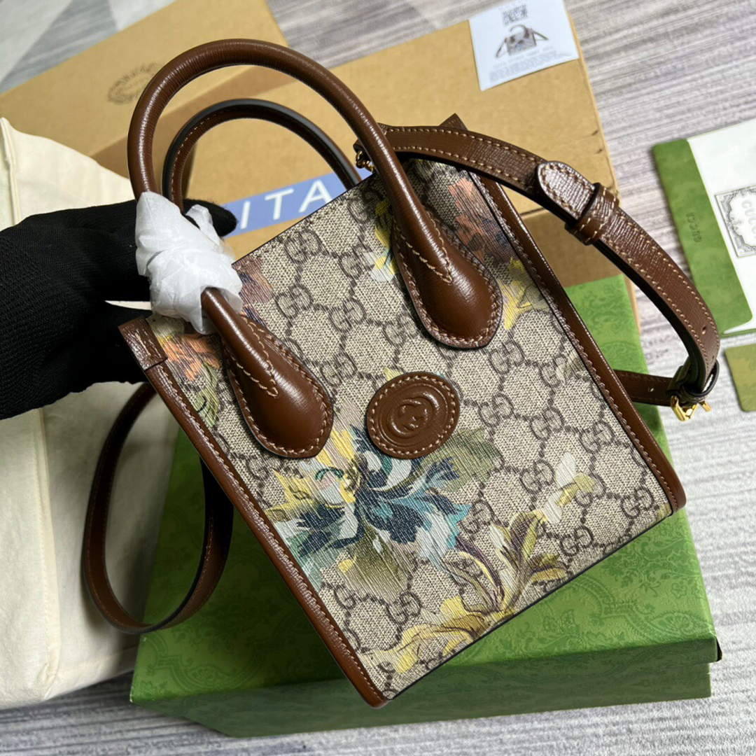 Gucci 671623 Mini Tote Bag With Lnterlocking G Brown