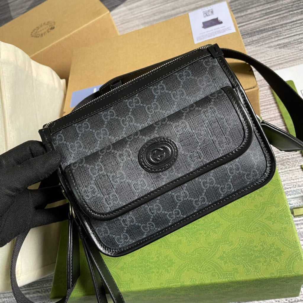 Gucci 674164 Messenger Bag With Interlocking G Black