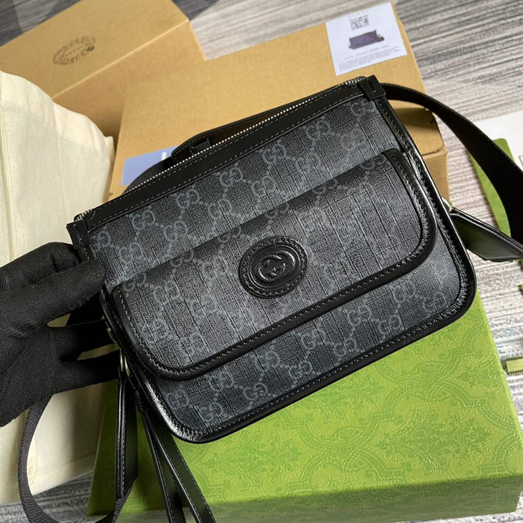 Gucci 674164 Messenger Bag With Lnterlocking G Black
