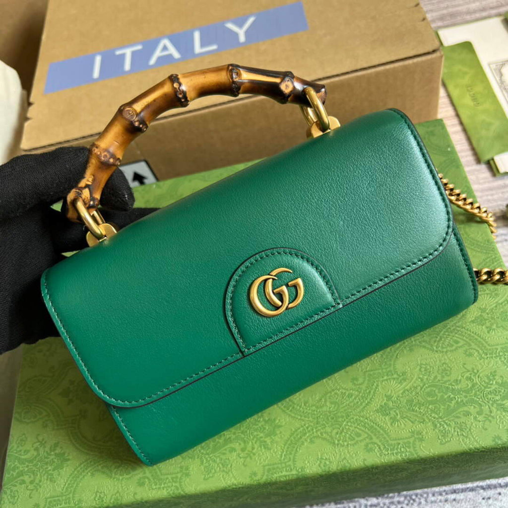 Gucci 675794 GG Small Top Handle Bag With Bamboo Green