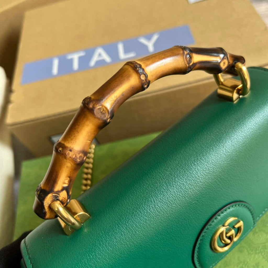 Gucci 675794 GG Small Top Handle Bag With Bamboo Green