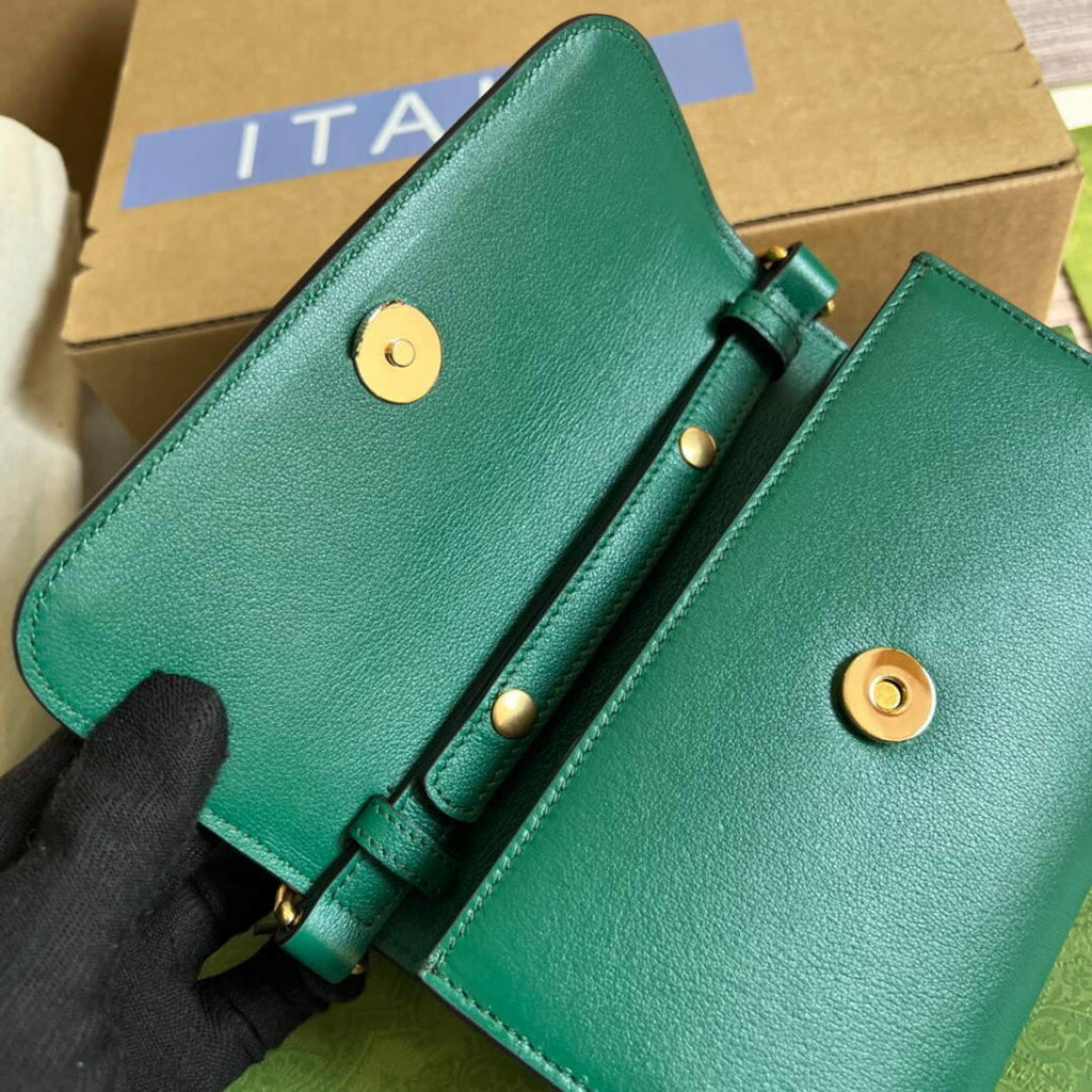 Gucci 675794 GG Small Top Handle Bag With Bamboo Green