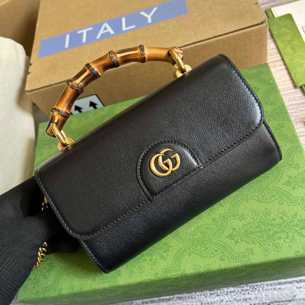 Gucci 675794 GG Small Top Handle Bag With Bamboo Black