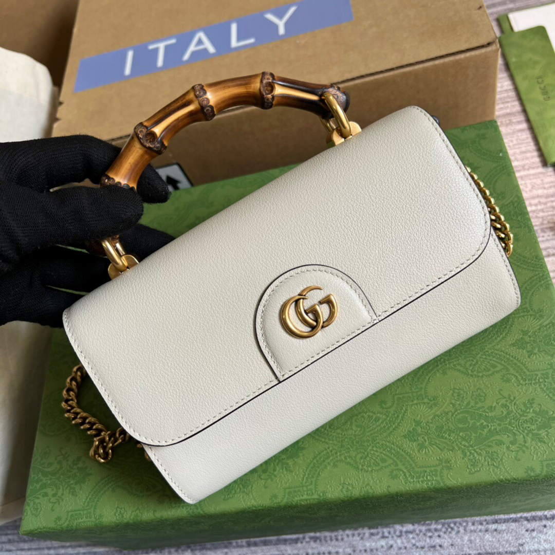 Gucci 675794 GG Small Top Handle Bag With Bamboo Beige