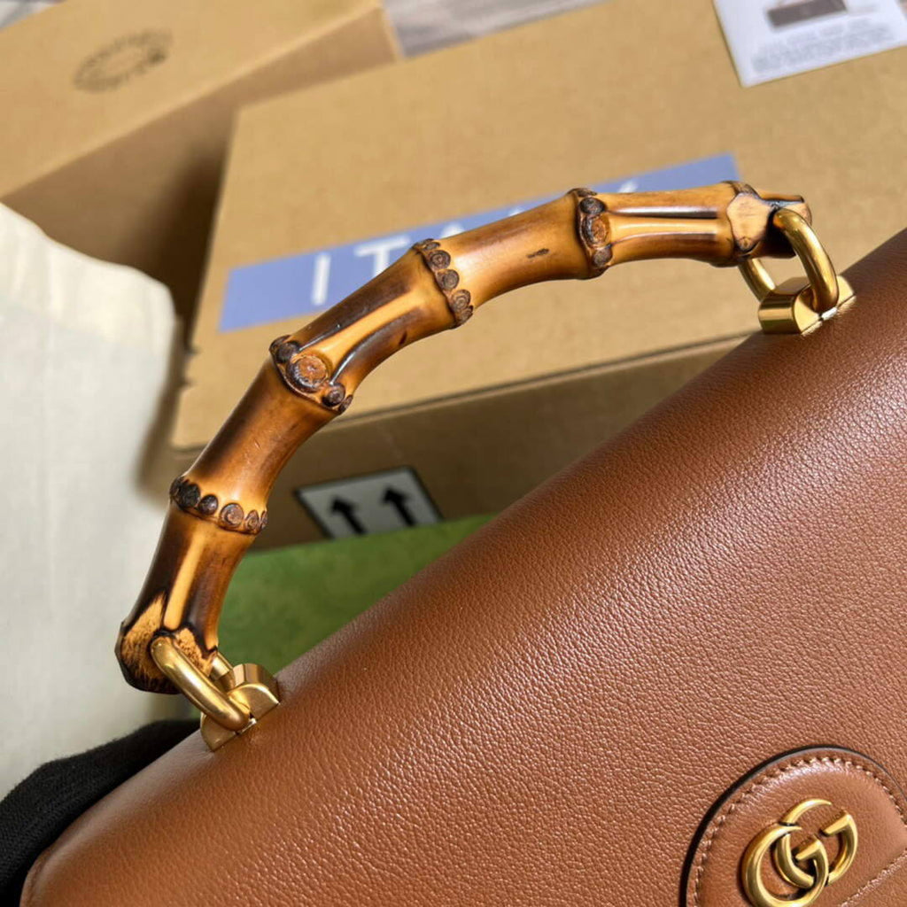 Gucci 675795 GG Large Top Handle Bag With Bamboo Brown