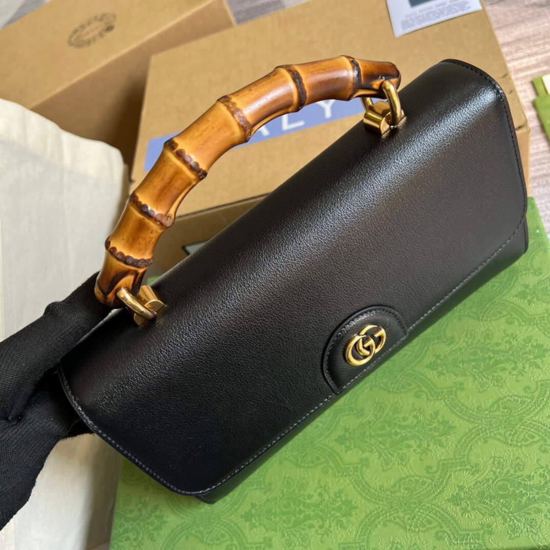 Gucci 675795 GG Large Top Handle Bag With Bamboo Black