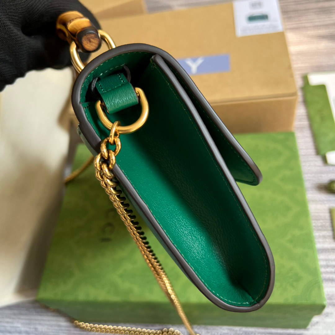 Gucci 675795 GG Large Top Handle Bag With Bamboo Green