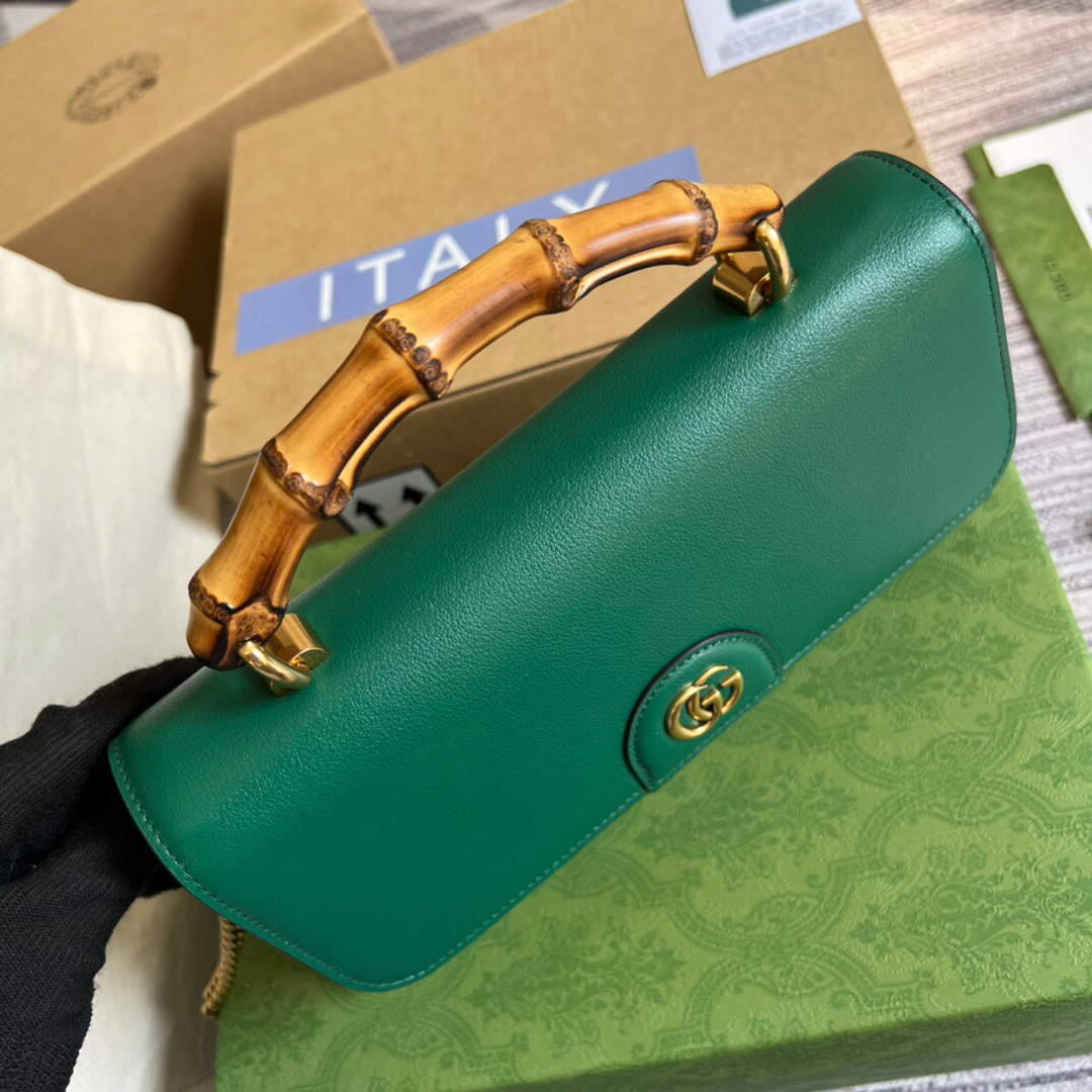 Gucci 675795 GG Large Top Handle Bag With Bamboo Green
