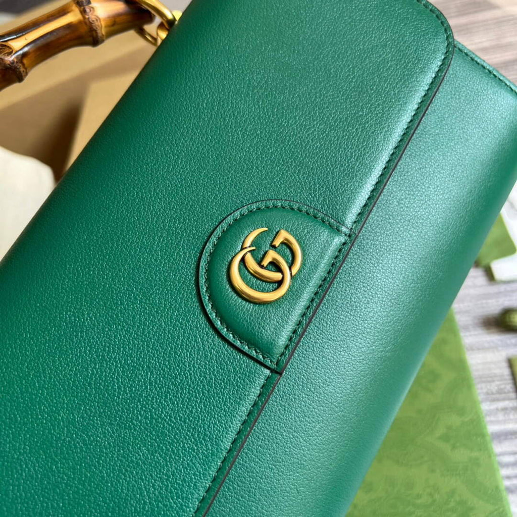 Gucci 675795 GG Large Top Handle Bag With Bamboo Green