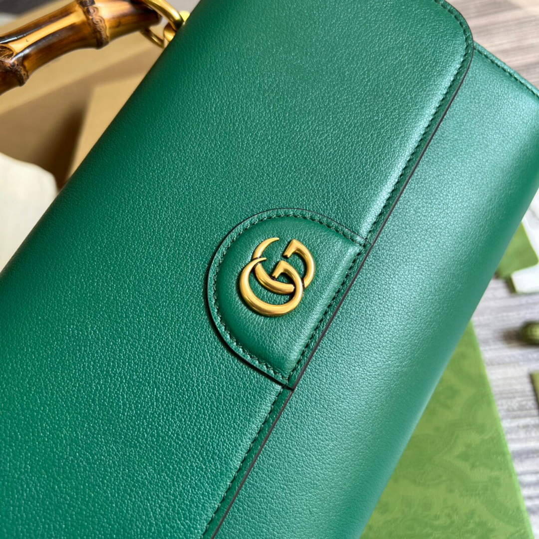 Gucci 675795 GG Large Top Handle Bag With Bamboo Green