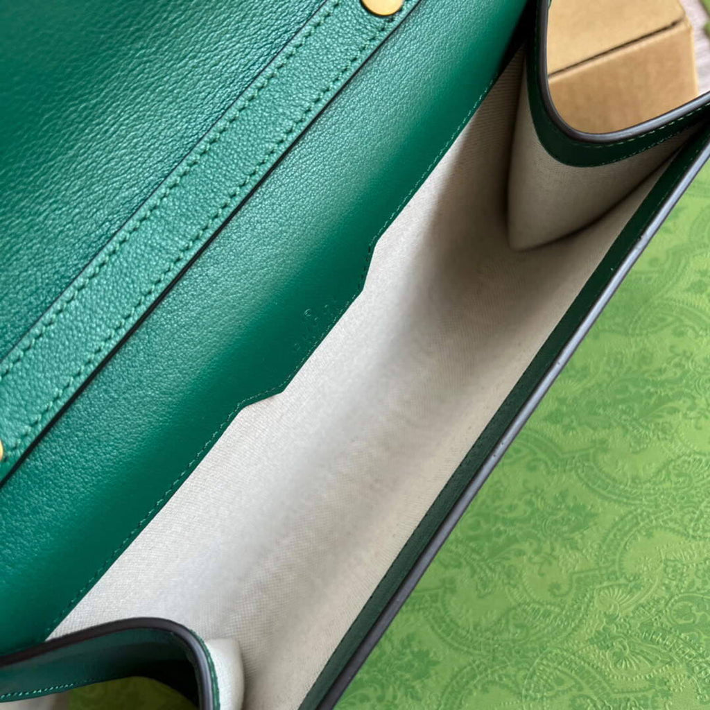 Gucci 675795 GG Large Top Handle Bag With Bamboo Green