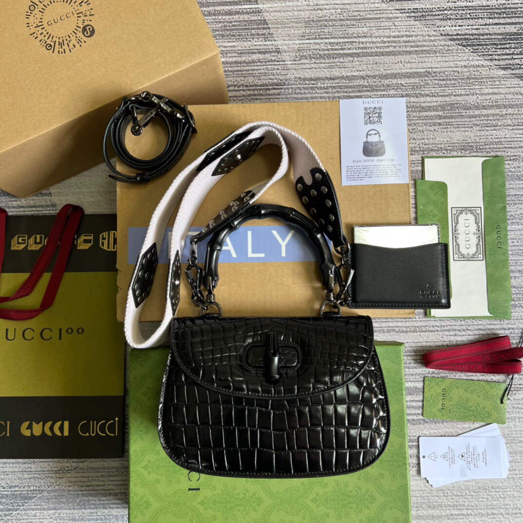 Gucci 675797 Gucci Bamboo 1947 small top handle bag Black - Default Title - View 1