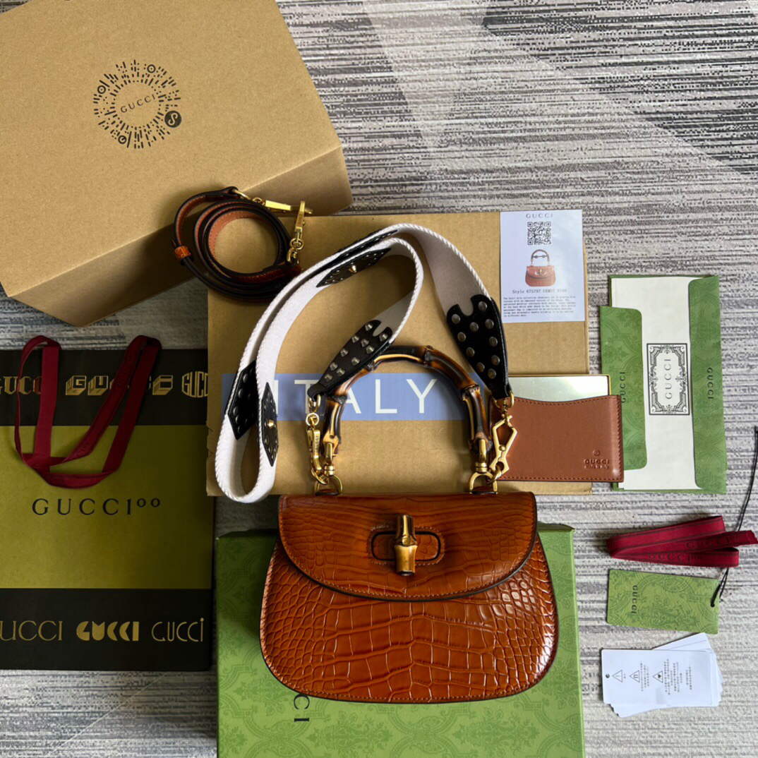 Gucci 675797 Gucci Bamboo 1947 small top handle bag Brown - Default Title - View 1
