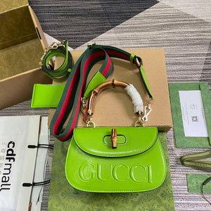 Gucci 675797 Gucci Bamboo 1947 Small Top Handle Bag Green patent leather - Default Title - View 1
