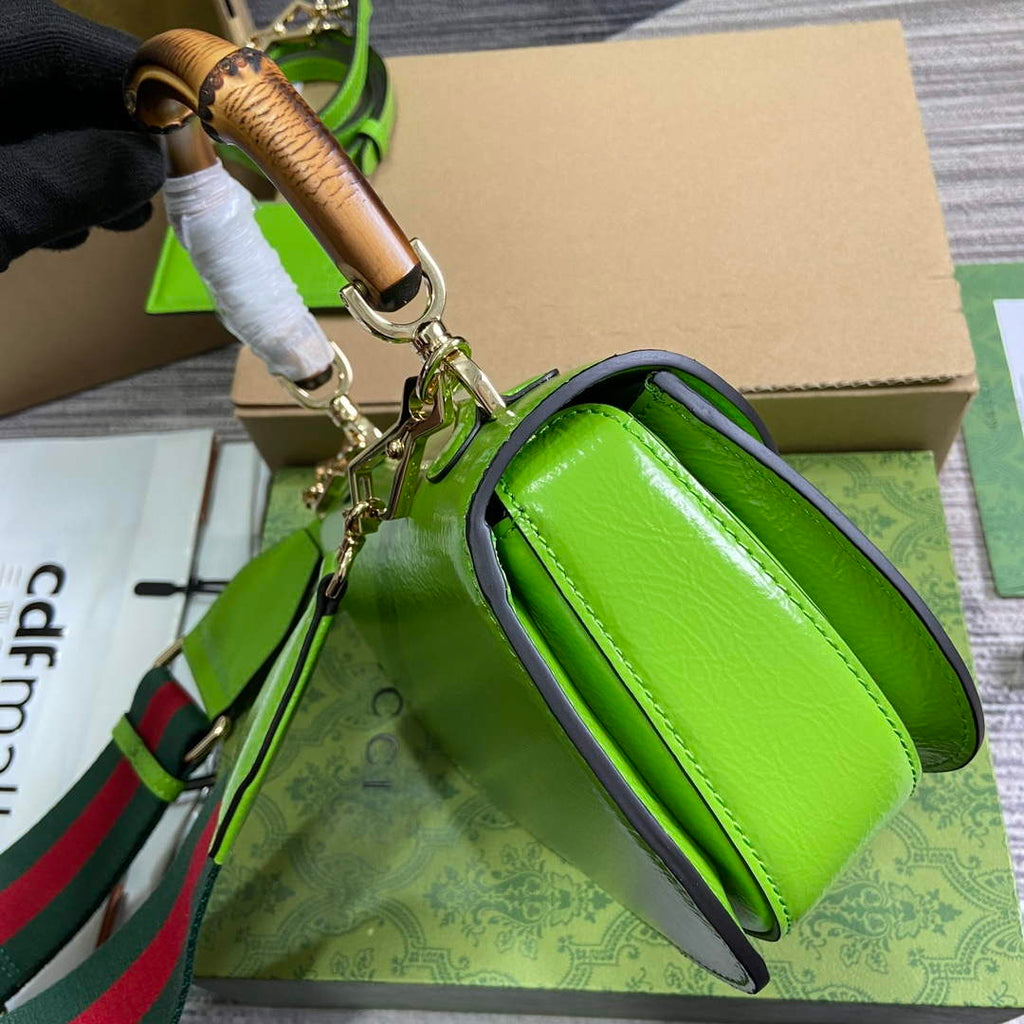 Gucci 675797 Gucci Bamboo 1947 Small Top Handle Bag Green patent leather