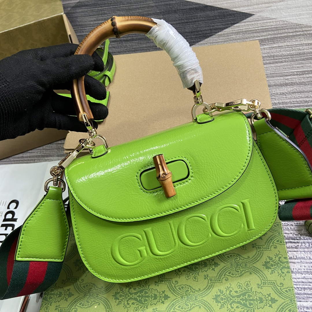 Gucci 675797 Gucci Bamboo 1947 Small Top Handle Bag Green patent leather - Default Title - View 4