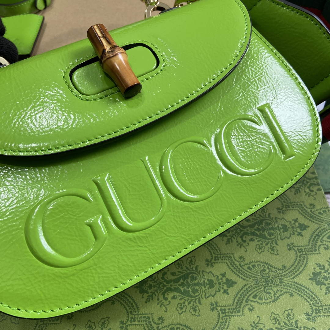 Gucci 675797 Gucci Bamboo 1947 Small Top Handle Bag Green patent leather - Default Title - View 5