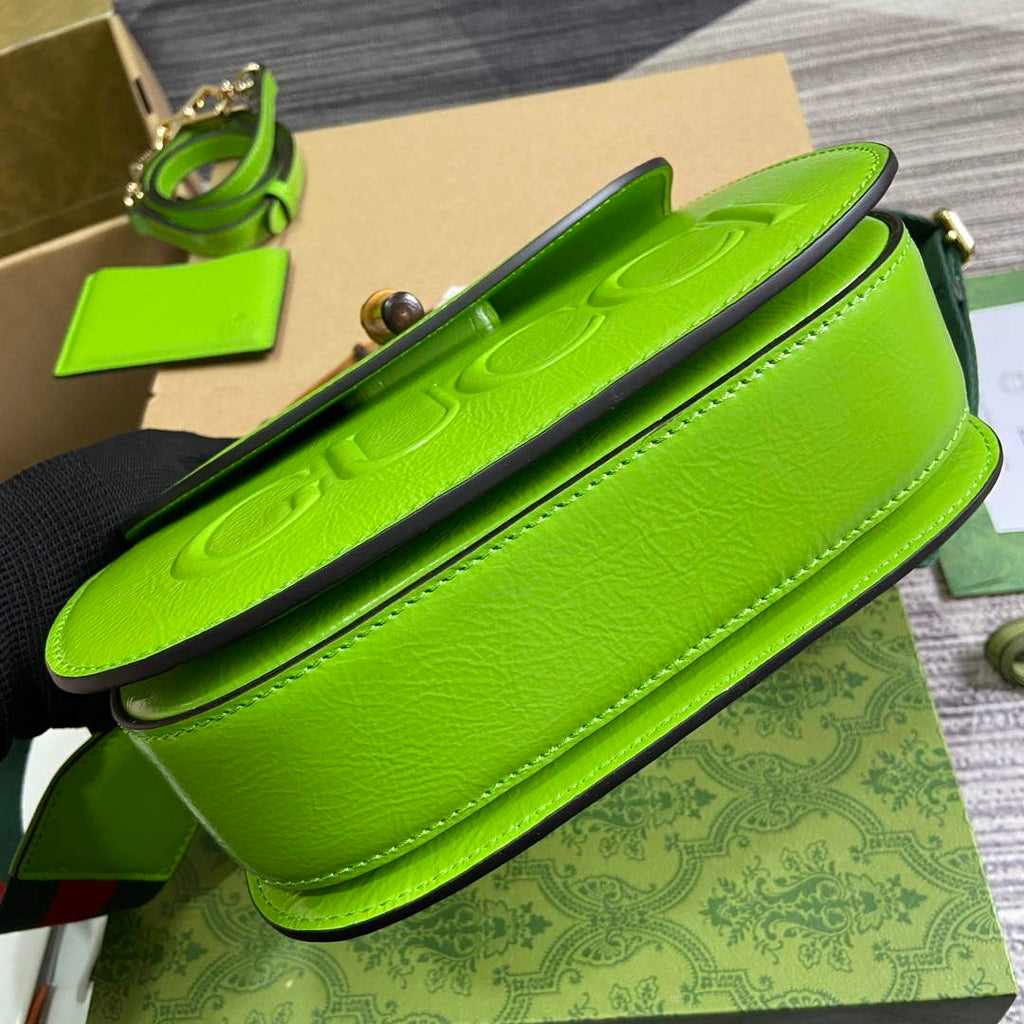 Gucci 675797 Gucci Bamboo 1947 Small Top Handle Bag Green patent leather