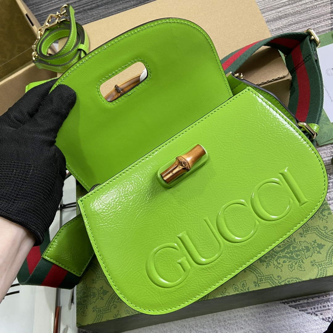 Gucci 675797 Gucci Bamboo 1947 Small Top Handle Bag Green patent leather - Default Title - View 7