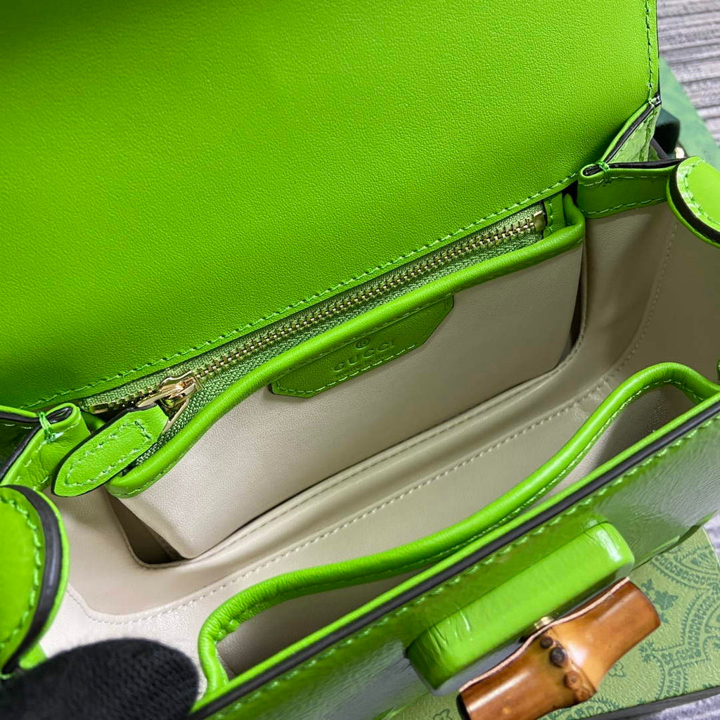Gucci 675797 Gucci Bamboo 1947 Small Top Handle Bag Green patent leather