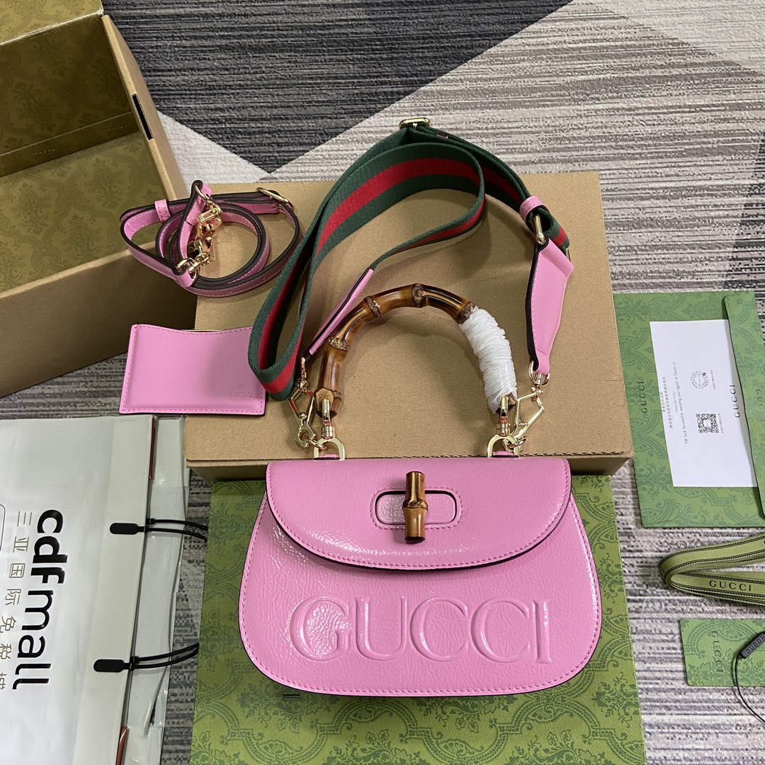 Gucci 675797 Gucci Bamboo 1947 Small Top Handle Bag Pink patent leather - Default Title - View 1
