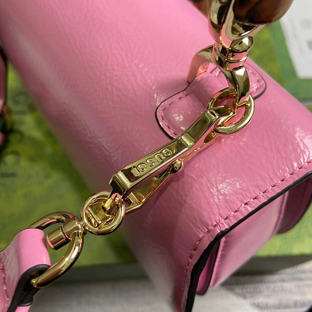 Gucci 675797 Gucci Bamboo 1947 Small Top Handle Bag Pink patent leather