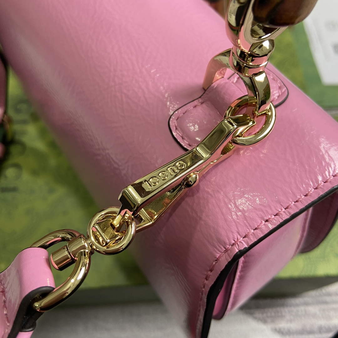 Gucci 675797 Gucci Bamboo 1947 Small Top Handle Bag Pink patent leather - Default Title - View 3