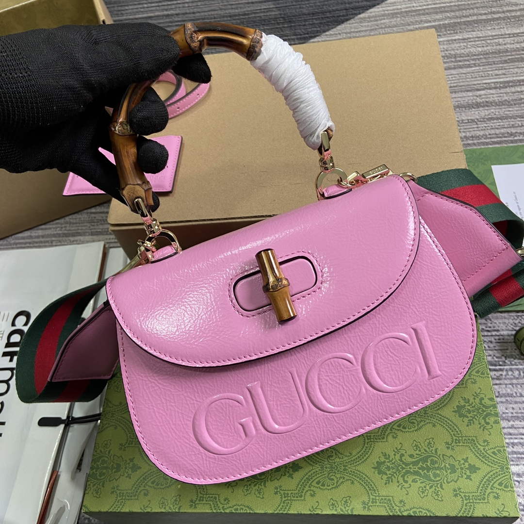 Gucci 675797 Gucci Bamboo 1947 Small Top Handle Bag Pink patent leather - Default Title - View 4