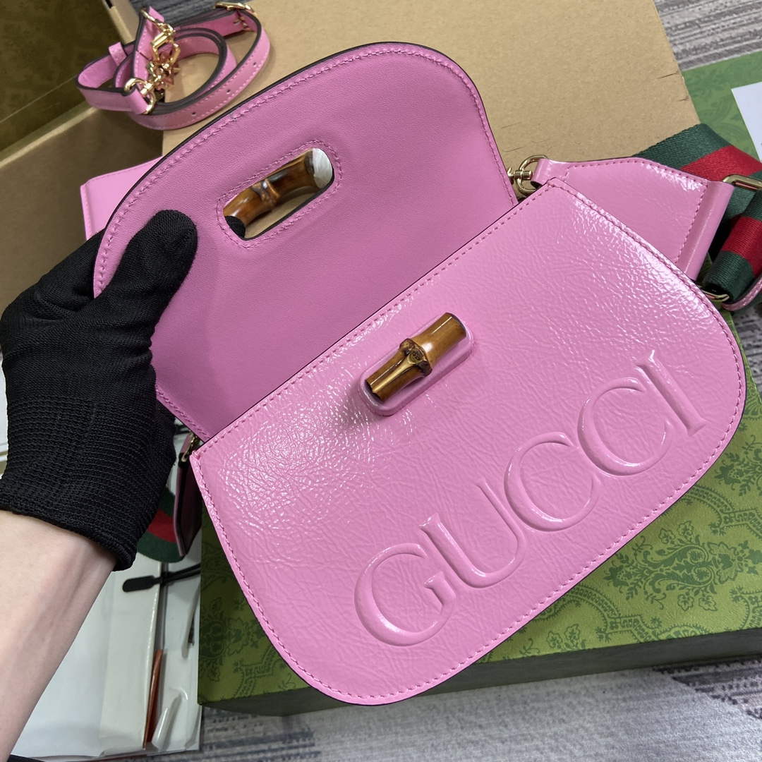 Gucci 675797 Gucci Bamboo 1947 Small Top Handle Bag Pink patent leather - Default Title - View 7