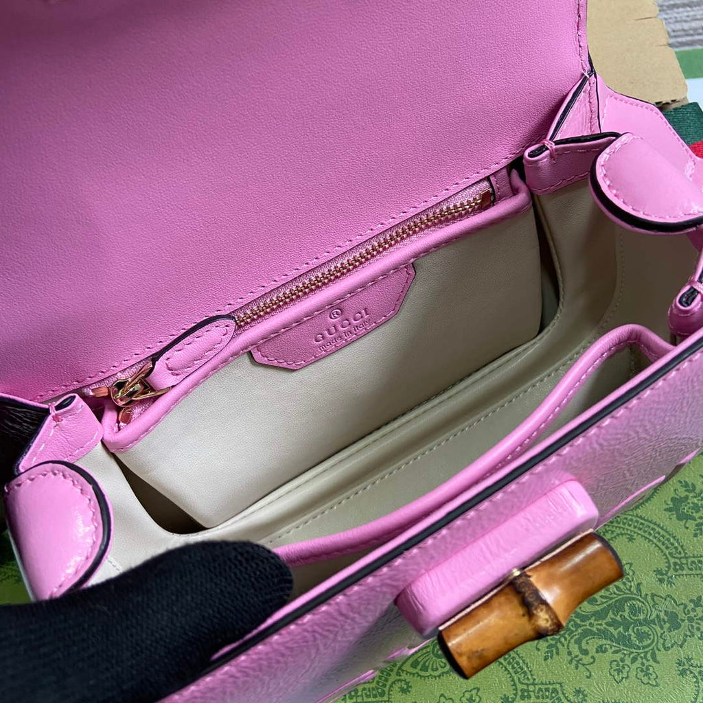 Gucci 675797 Gucci Bamboo 1947 Small Top Handle Bag Pink patent leather