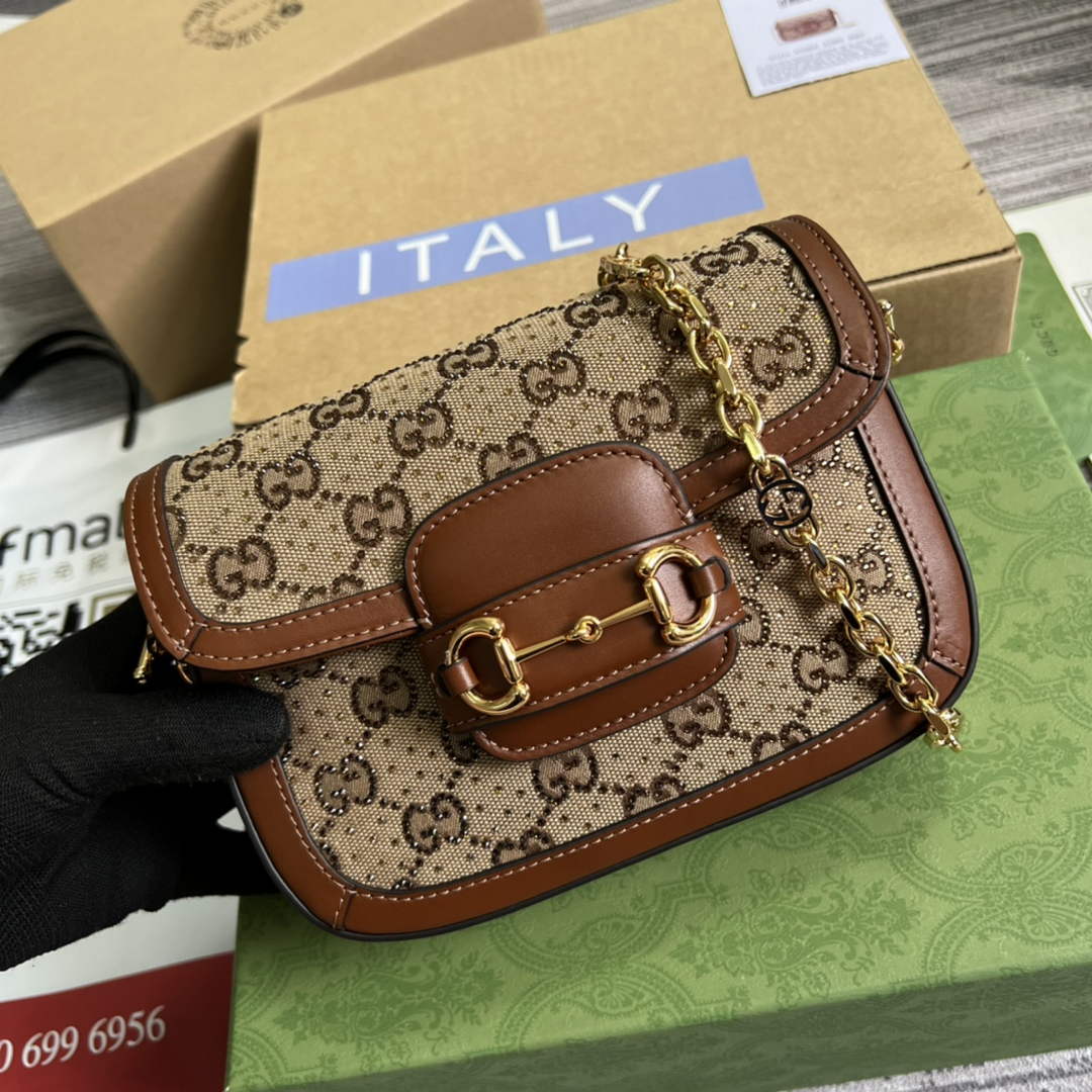 Gucci Horsebit 1955 GG mini bag 675801 Brown leather - Default Title - View 1