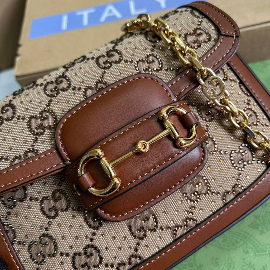 Gucci Horsebit 1955 GG mini bag 675801 Brown leather