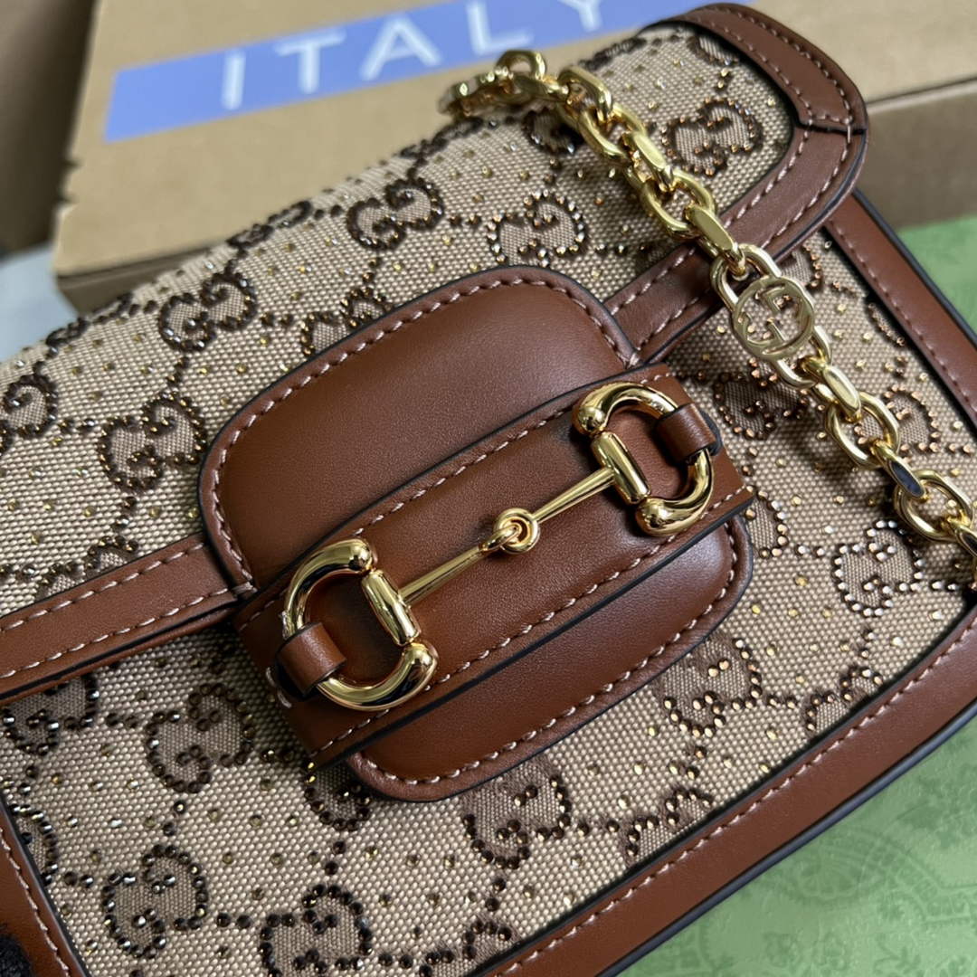 Gucci Horsebit 1955 GG mini bag 675801 Brown leather