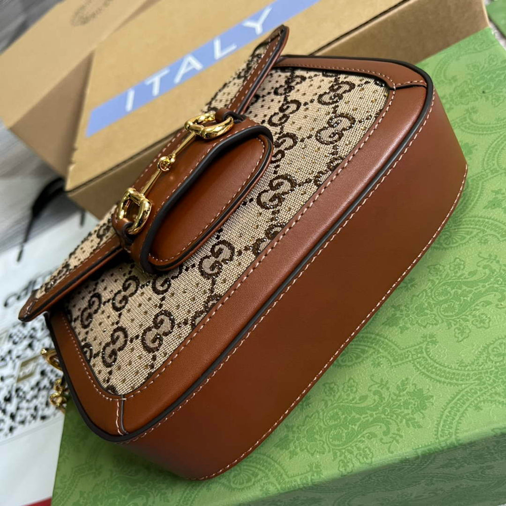 Gucci Horsebit 1955 GG mini bag 675801 Brown leather