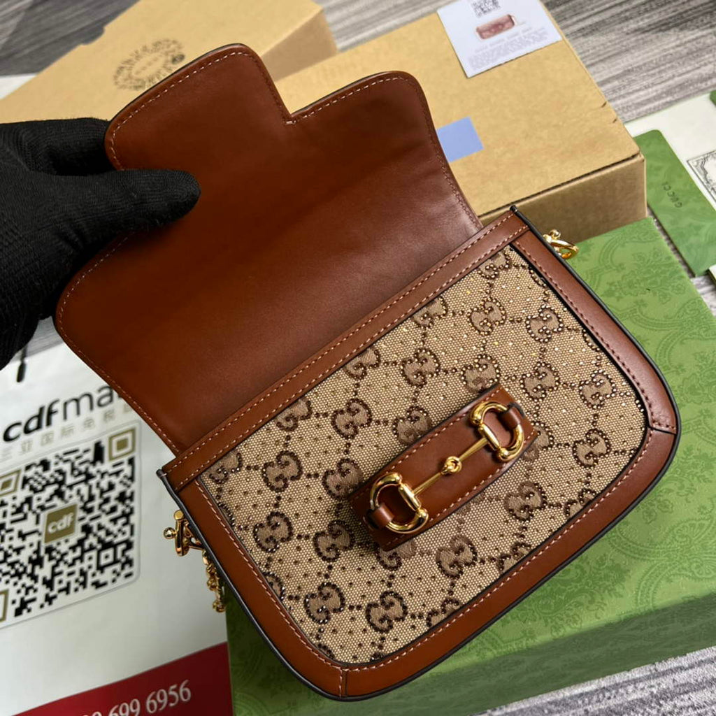 Gucci Horsebit 1955 GG mini bag 675801 Brown leather