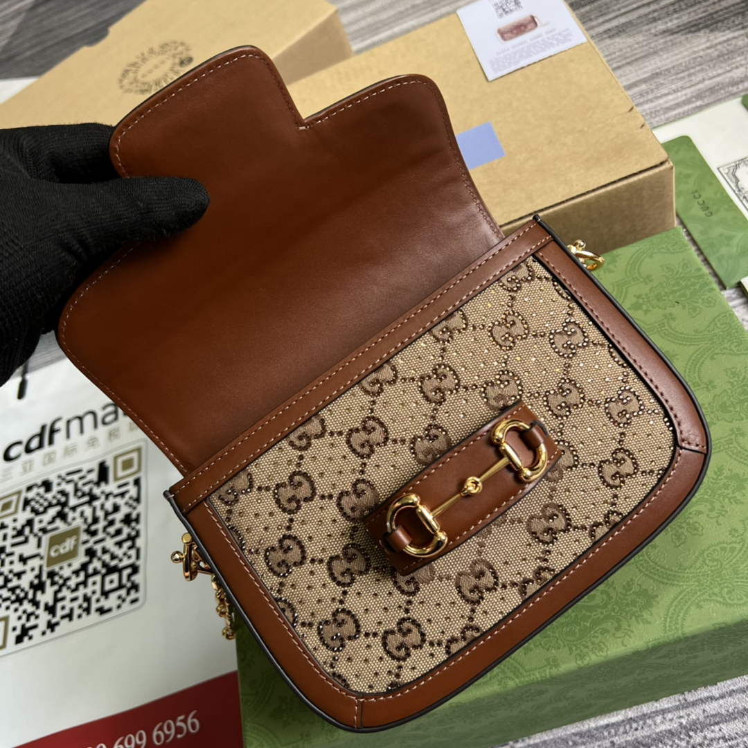 Gucci Horsebit 1955 GG mini bag 675801 Brown leather - Default Title - View 7