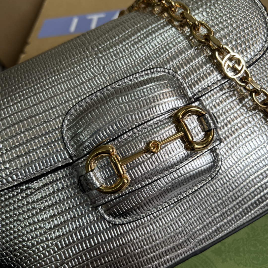 Gucci 675801 Horsebit 1955 lizard mini bag silver leather - Default Title - View 5