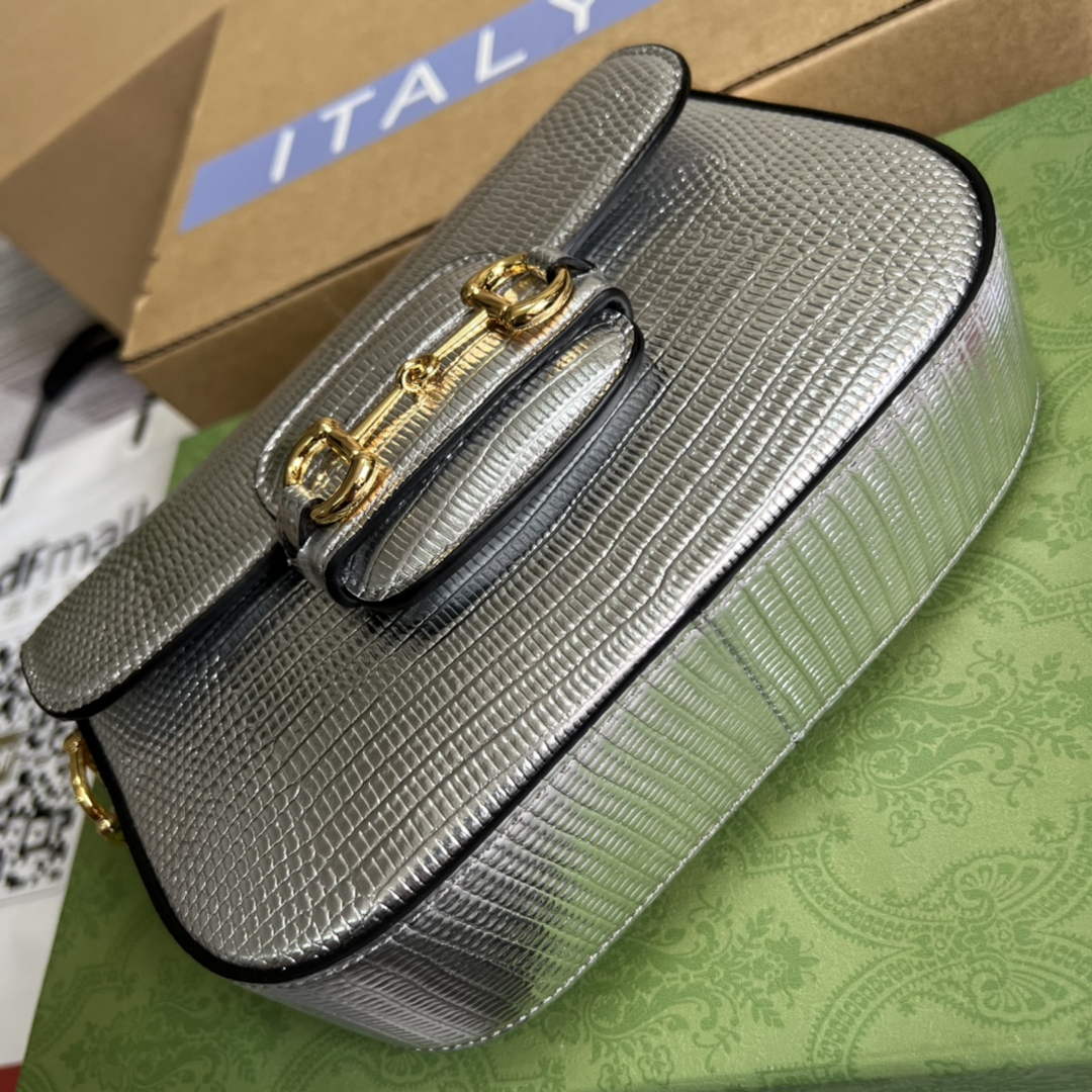 Gucci 675801 Horsebit 1955 lizard mini bag silver leather - Default Title - View 7